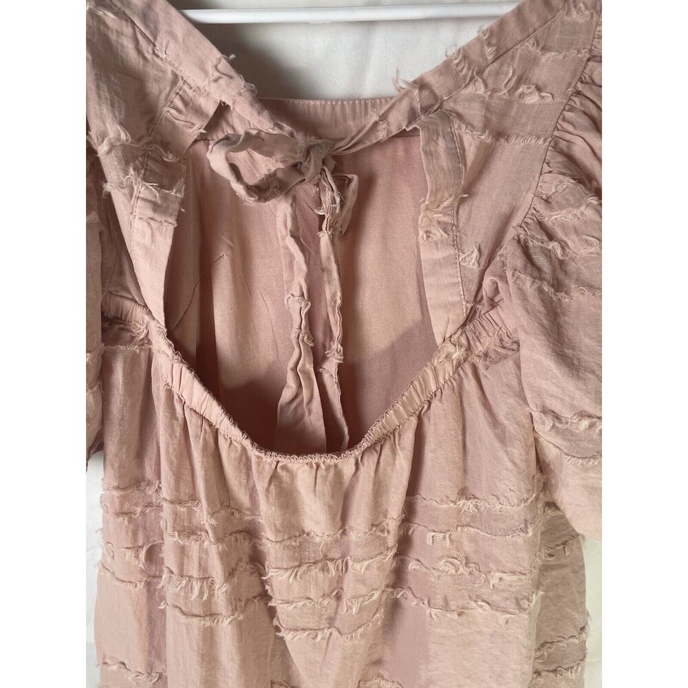Altar’d State Distressed Pink Babydoll Mini Dress Size XS Ribbon Tie 3/4 Sleeves - Picture 3 of 8